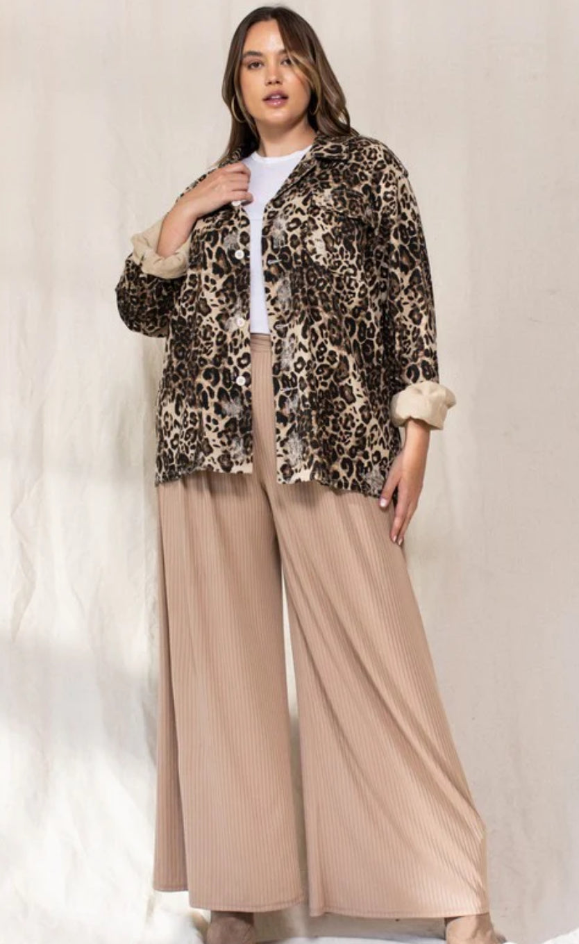 Fatima Leopard Distressed  Oversize Leopard Print Jacket