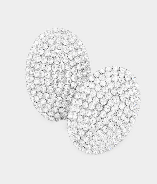 Rhinestone Pave Oval Evening Clip on Earrings