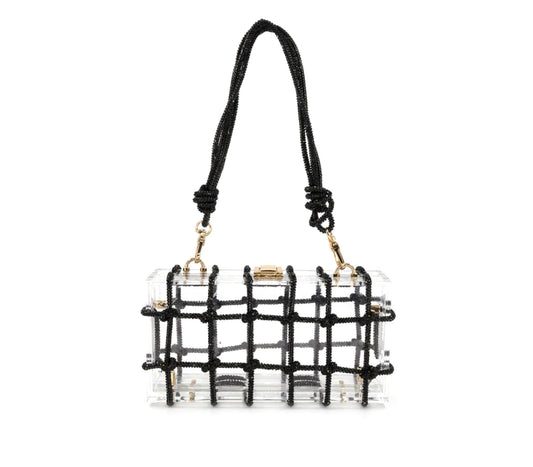 LASSEY EMBELLISHED CAGED BLACK BAG