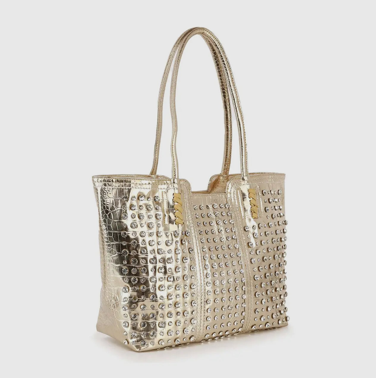 Gold Studded Embossed Tote Handbag