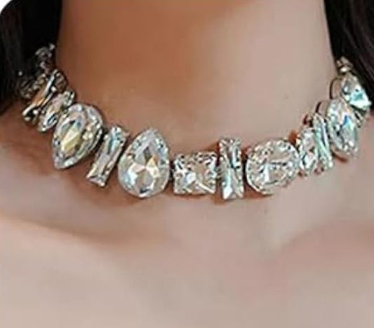Silver Abstract Crystal Necklace Set