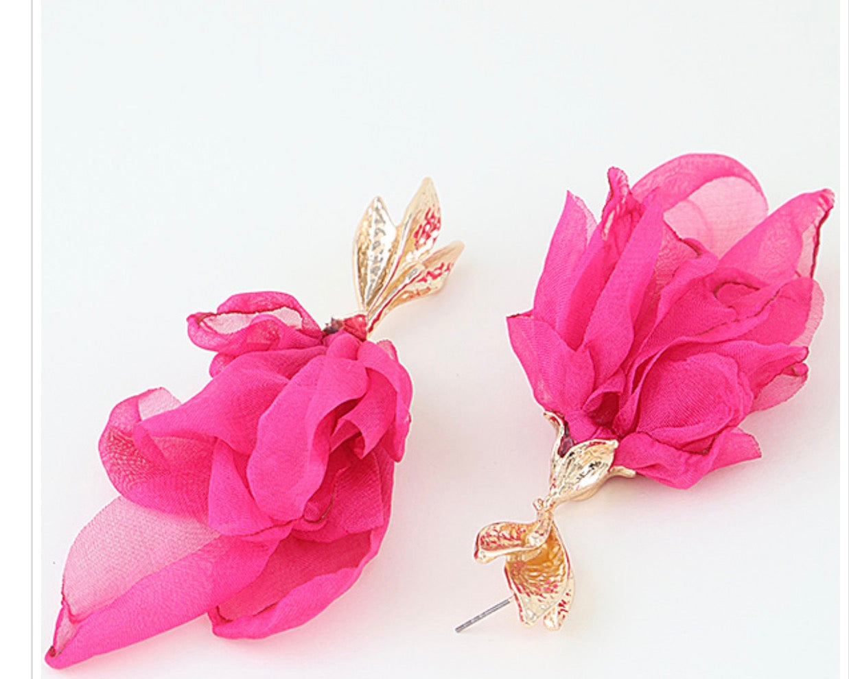 Flower Jacket Fabric Petal Leaf Drop Earrings