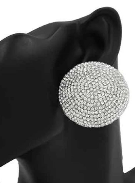 GOLD DOME EARRINGS CLEAR STONES