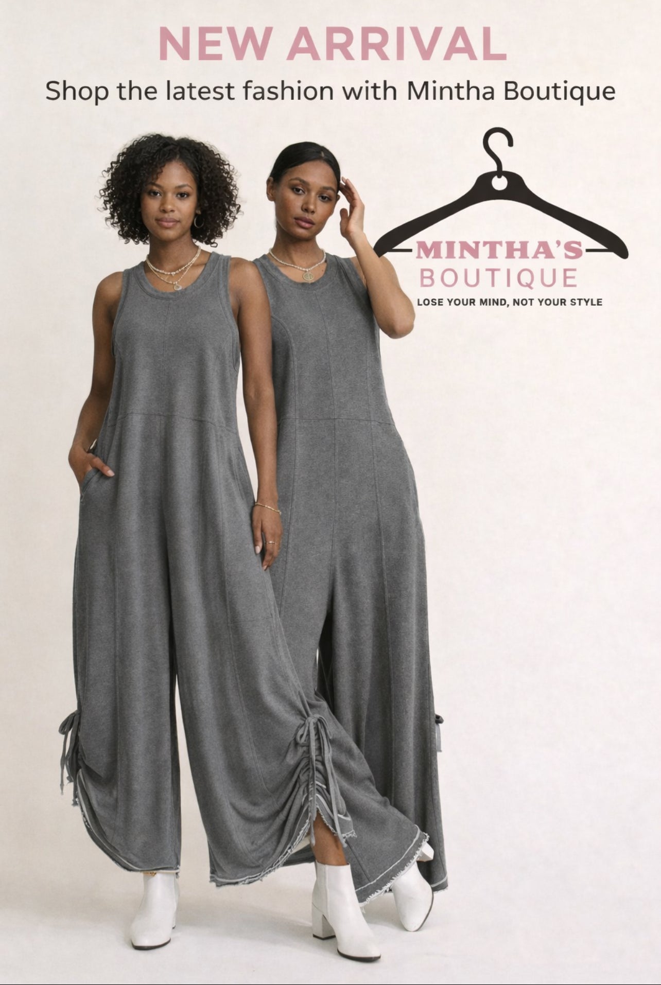 French Terry and Contrasting Ribbed Knit Jumpsuit_Oversized Fit Size Down