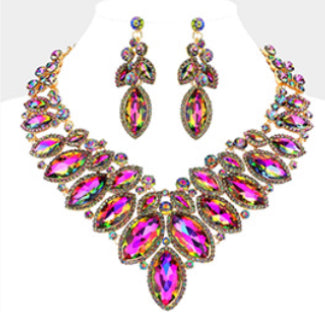 Marquise Stone Cluster Embellished Necklace Set