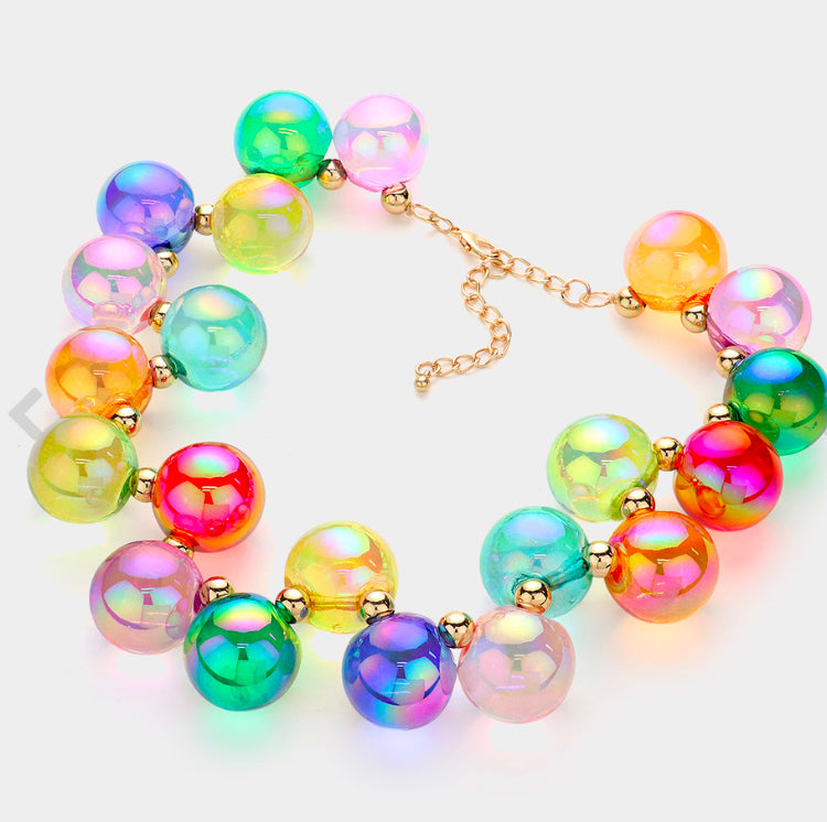 Chunky Iridescent Ball Beaded Necklace_G Multi