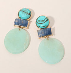 Geometric Resin Round Drop Statement Earrings_Mint