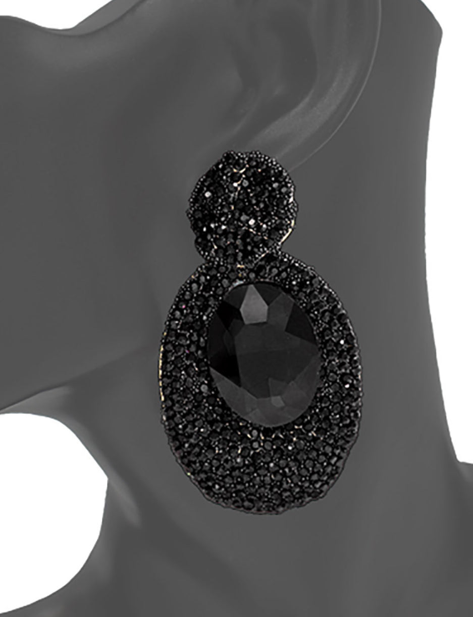 Oval Glass Stone Rhinestone Earrings