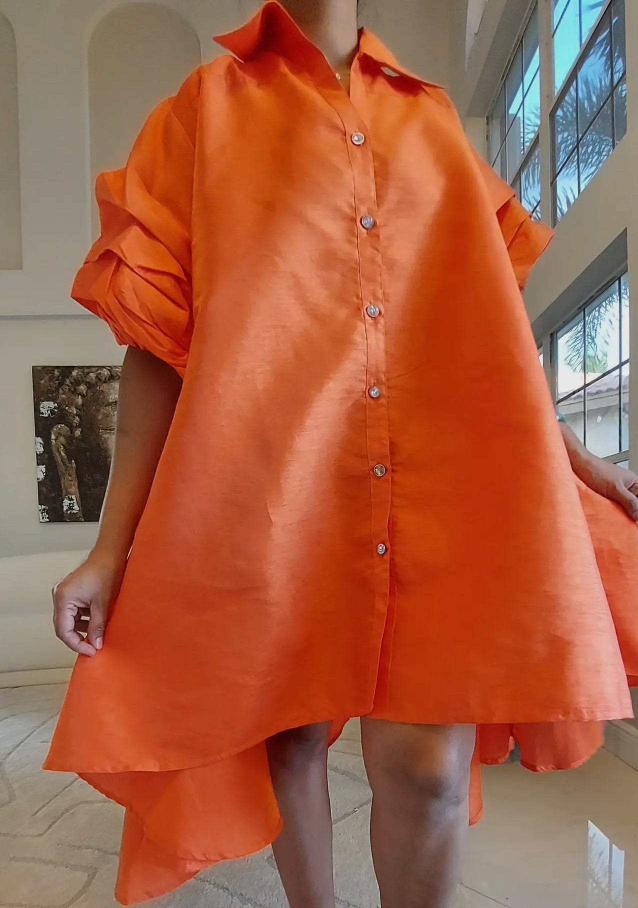 Fancy Swing Shirt Dress Orange