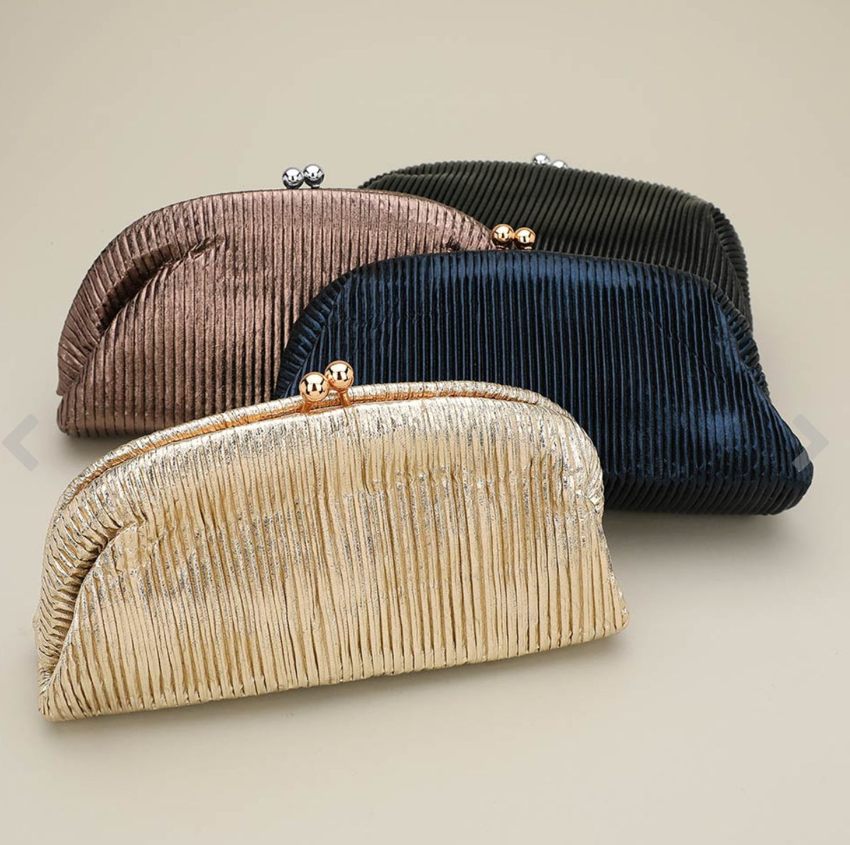 Faux Leather Metallic Pleated Clutch