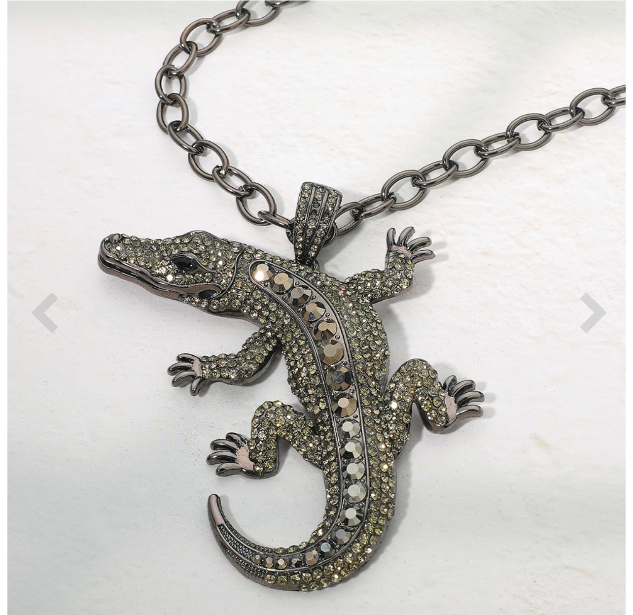 Bold Bling Studded Alligator Pendant Chunky Chain Statement Necklace