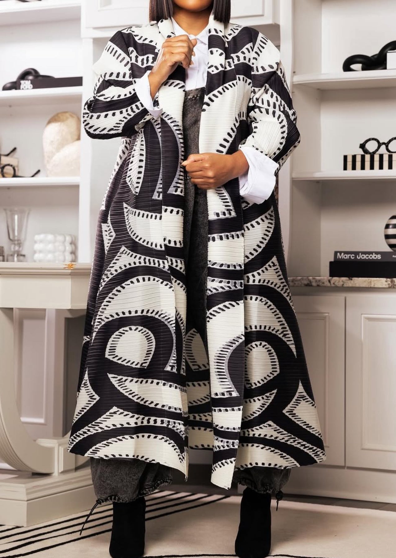 Maxine Black White High Style Print Duster