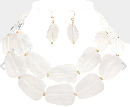 Clear Gold_Tiered Resin Pebble Necklace