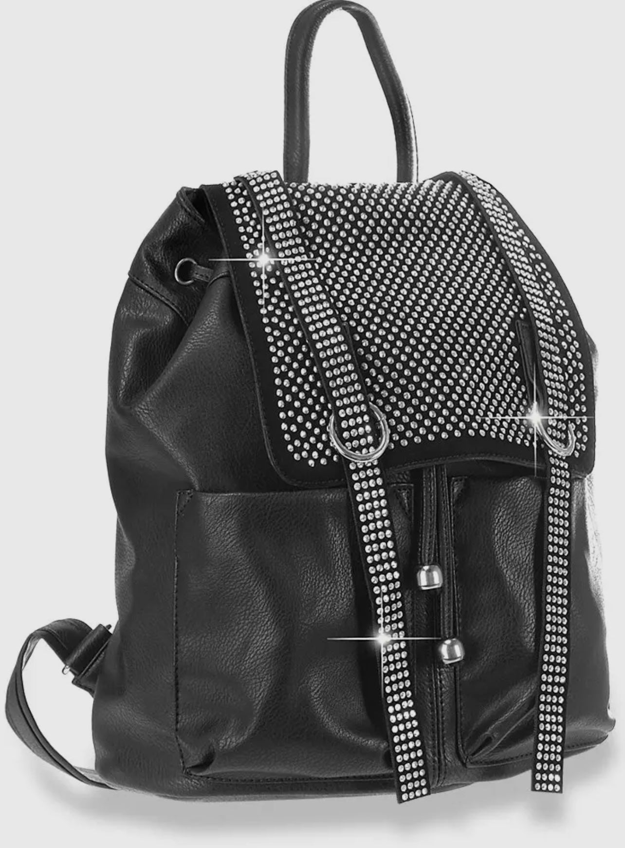 Black Vegan Leather Rhinestone Backpack