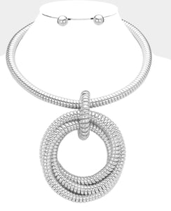 Silver Cord Open Metal Circle Layered Necklace