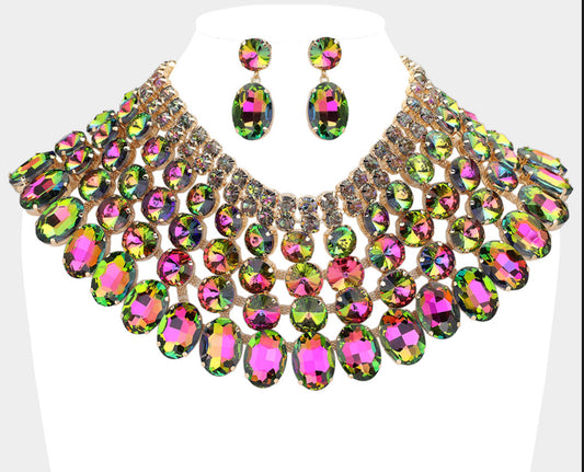 Crystal Glass Bib Statement Necklace