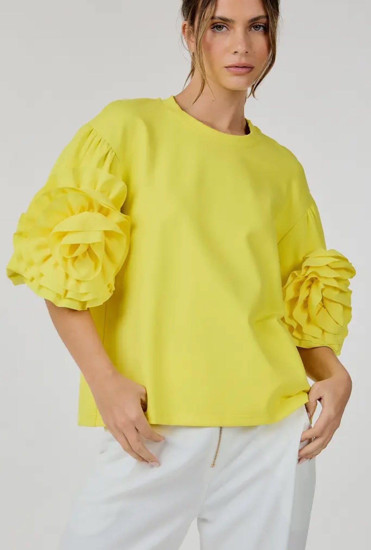 Lemon Detail Puff Sleeve Top