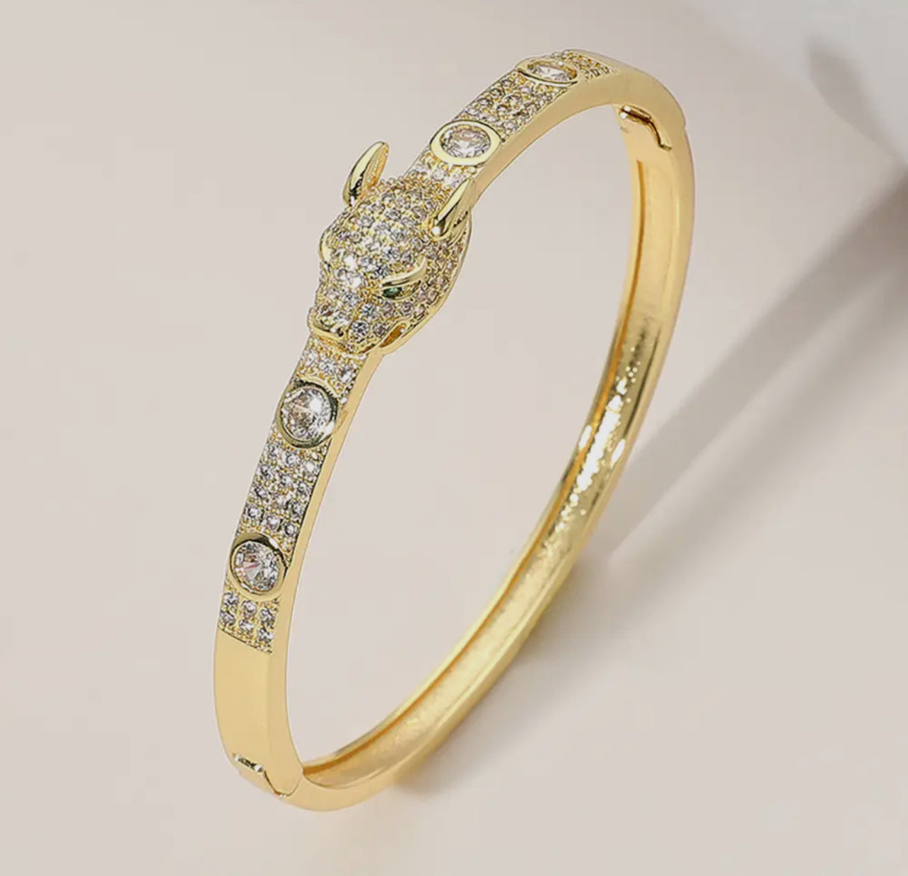 Sleek Stainless Steel Leopard Panther Hinged Bracelet