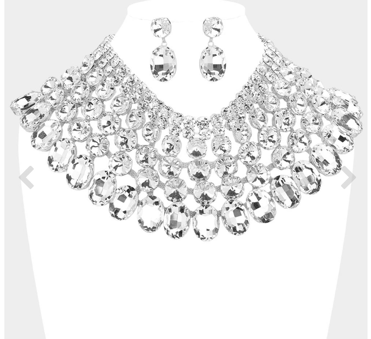 Silver Crystal Glass Bib Statement Necklace