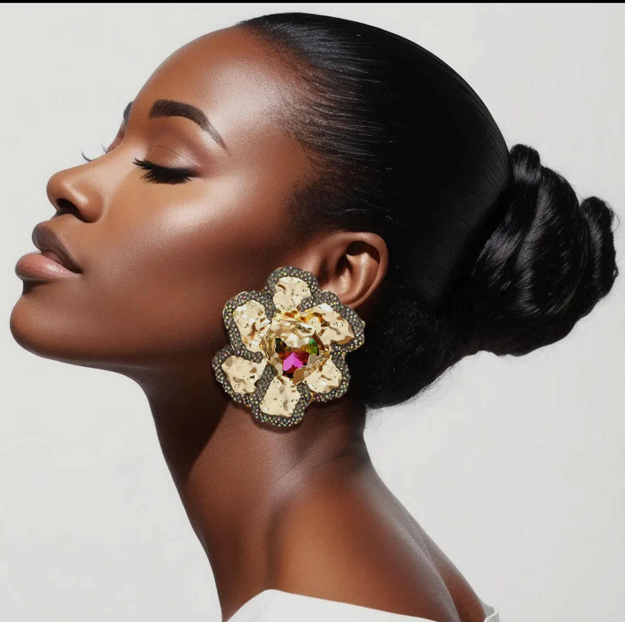 Rose Hammered Metal Flower Shaped Earrings