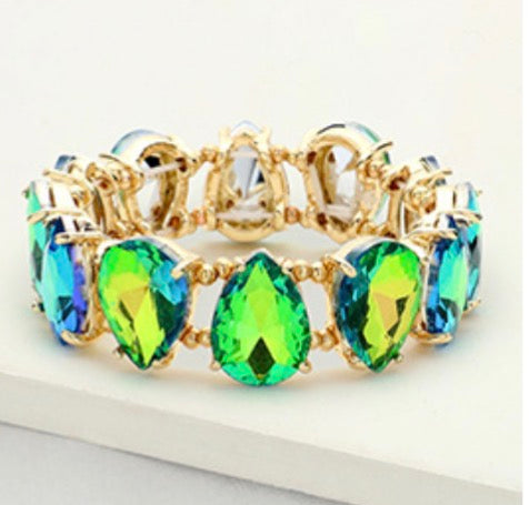 Teardrop Glass Stone Cluster Stretch Bracelet