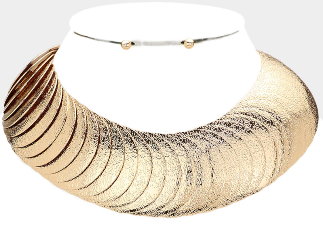 Gold Textured Metal Choker Necklace