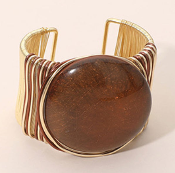 Bold Oval Stone Accent Stainless Steel Wire Cuff Bracelet