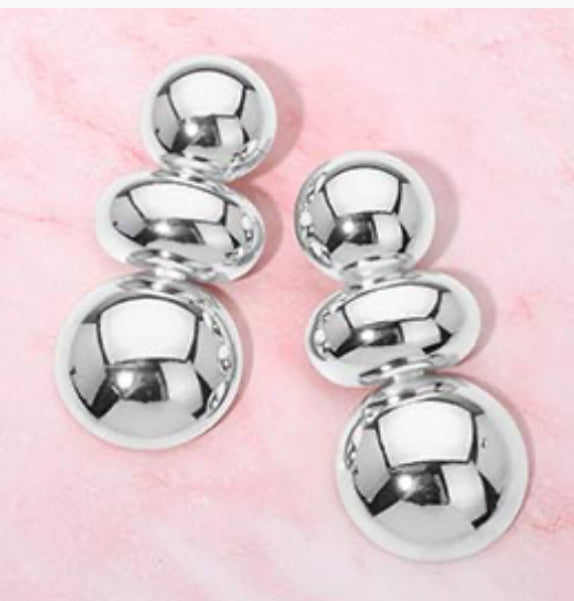 Bold Polished Triple Ball Drop Statement Earrings