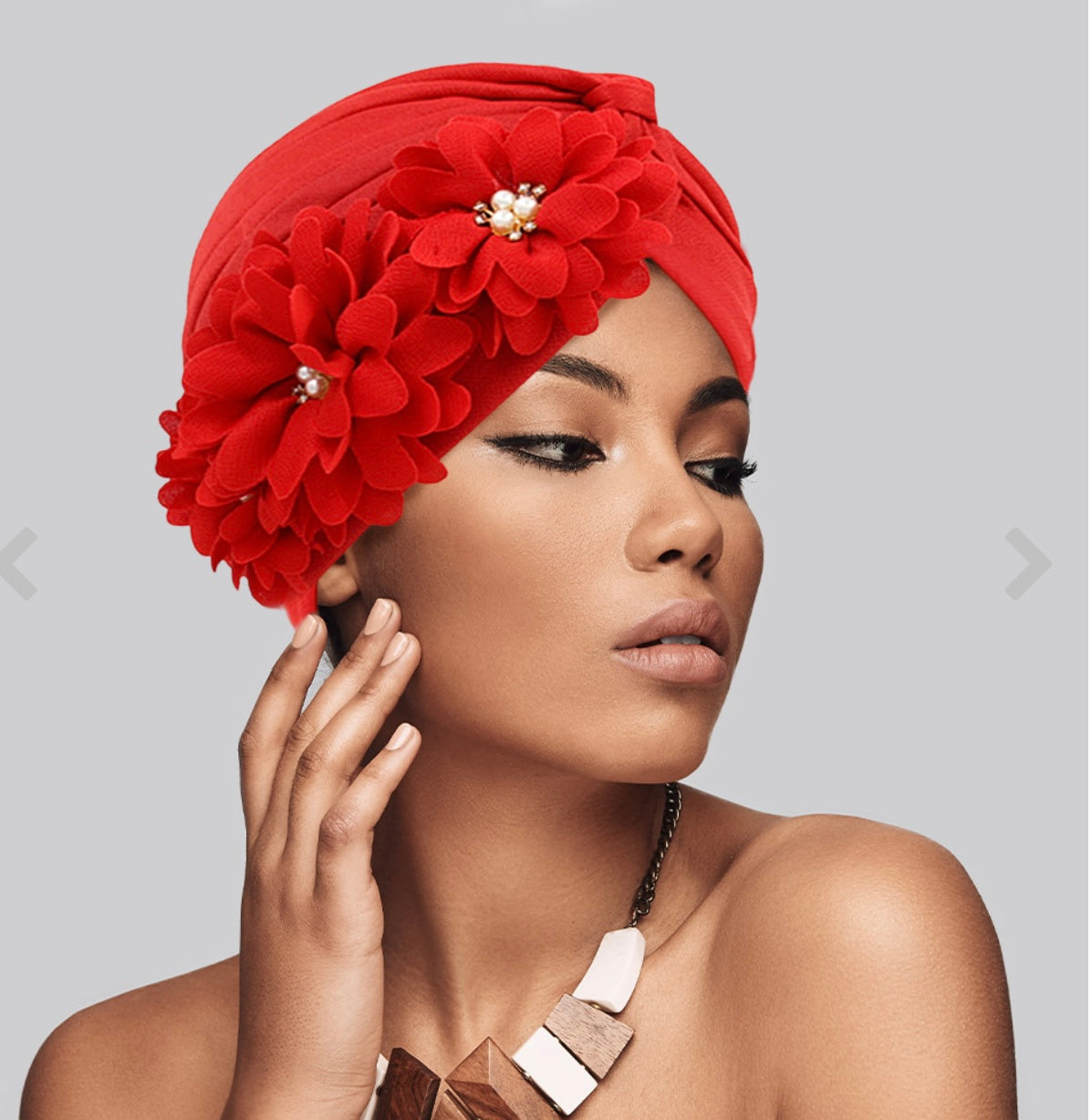 Flower Pearl Accented Turban Hat