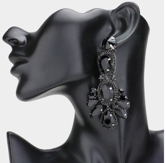 Black Crystal Rhinestone Pave Drop  Earrings