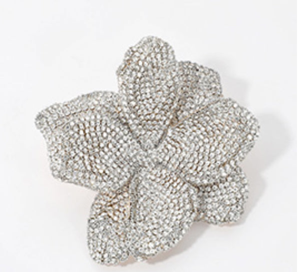 Stone Paved Flower Pin Brooch Alligator Snap Hair Clip