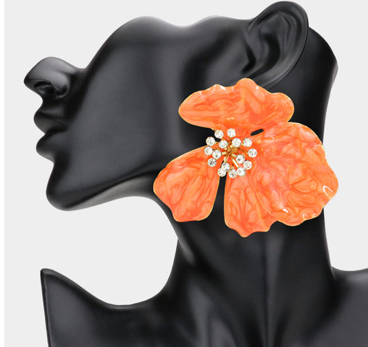 Oversized Stone  Petal Flower Earring