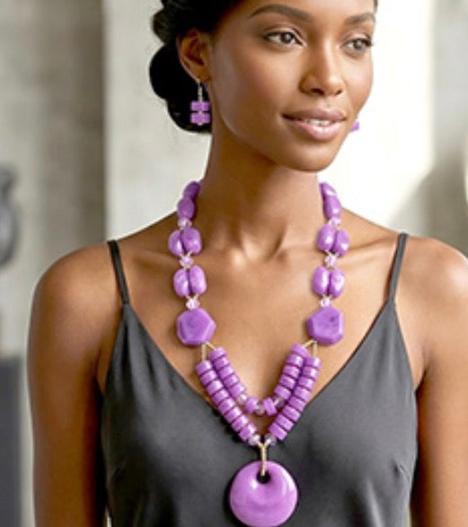 Bold Marbled Resin Beaded Statement Necklace