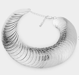 Silver Textured Metal Choker Necklace