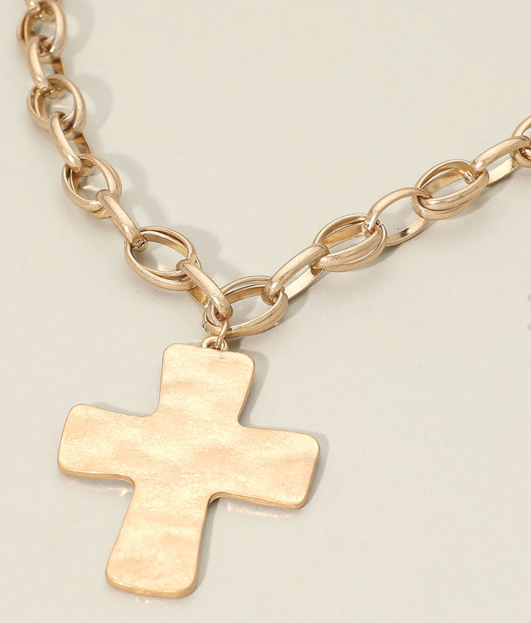 Brushed Metal Cross Necklace