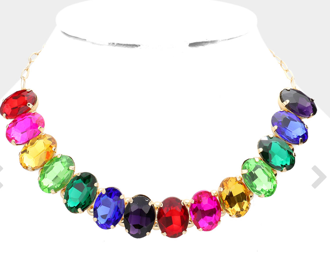 Multi Color Oval Stone Necklace