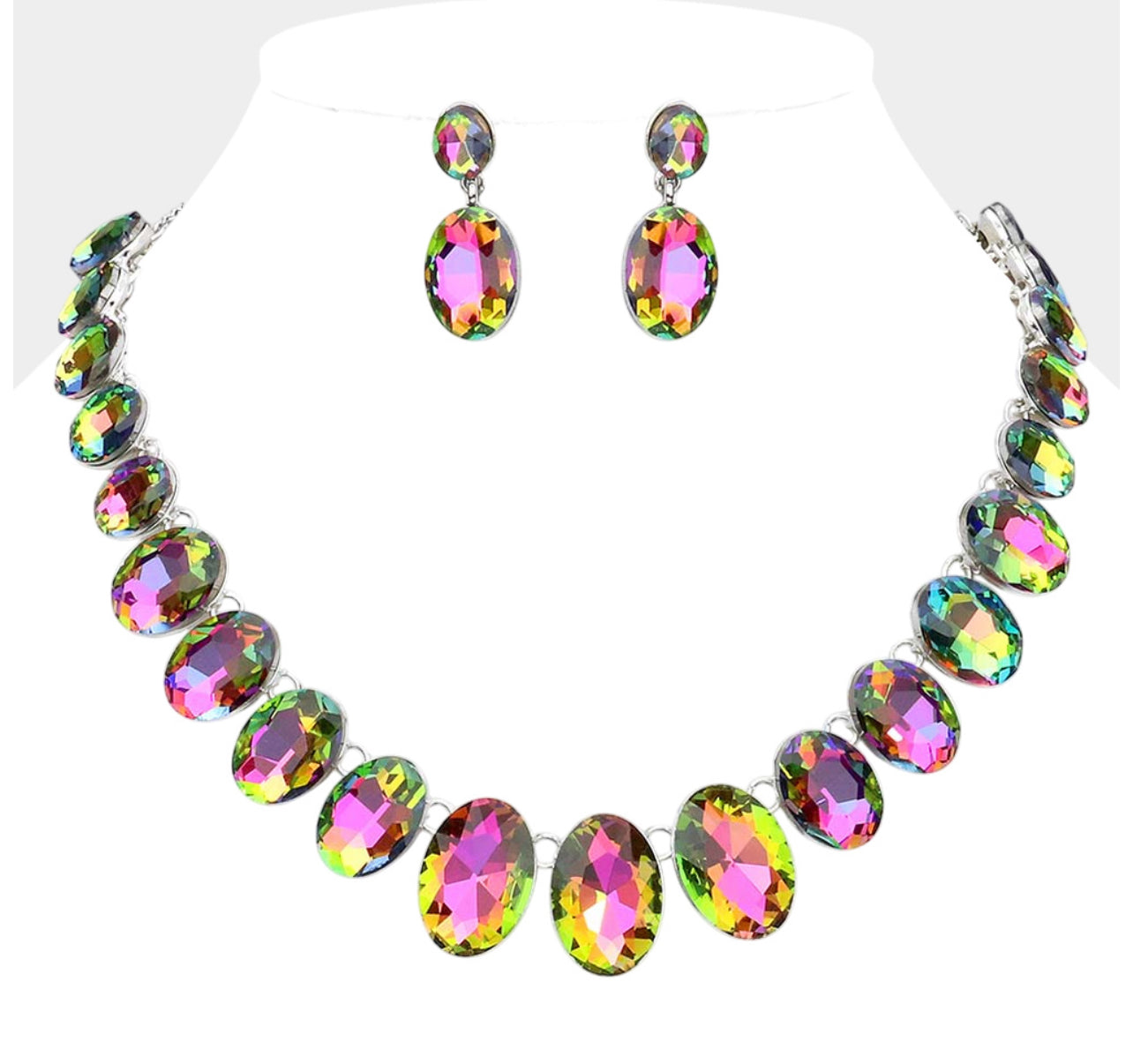 Oval Stone Link Evening Necklace
