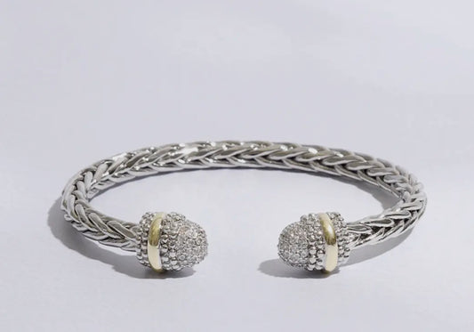 Bracelet Multi-Toned CZ Round Edge Braided Bangle Bracelet