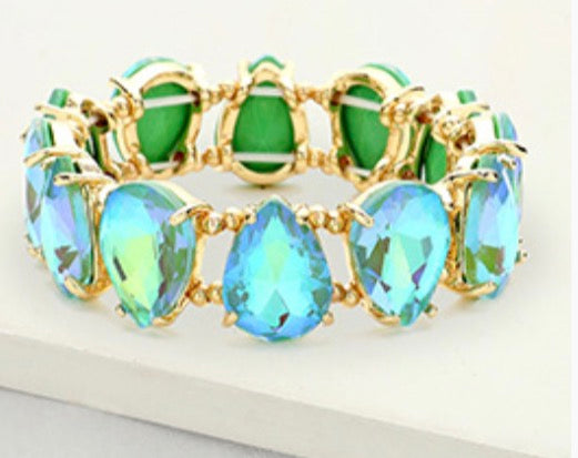 Teardrop Glass Stone Cluster Stretch Bracelet