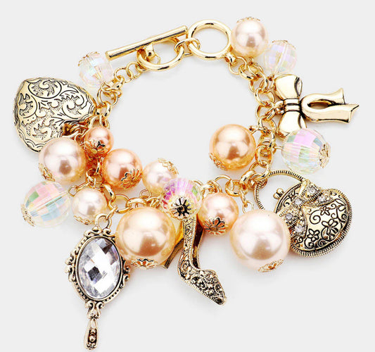 Heel and Heart Pearl Charm Bracelet