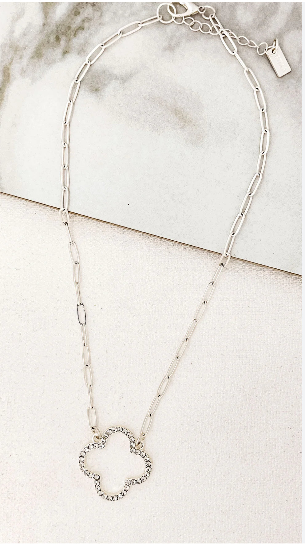 Envy Silver & Crystal Large Clover Necklace