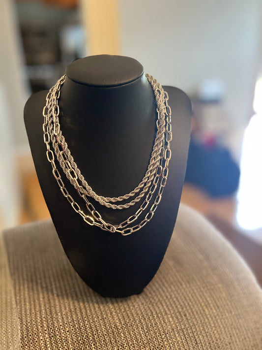4 Layer Silver Link Rope Necklace