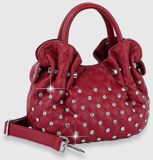 Red Gather Hand Tote Bag W/Stones