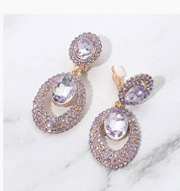 Oval Halo Drop Clip On Earrings
