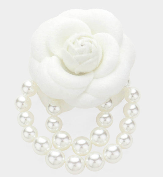 Felt Rose Pointed Pearl Embellished Pin Brooch