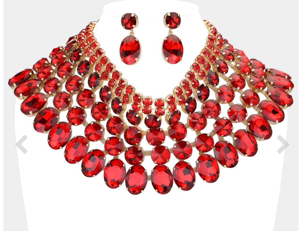 Red Crystal Glass Bib Statement Necklace