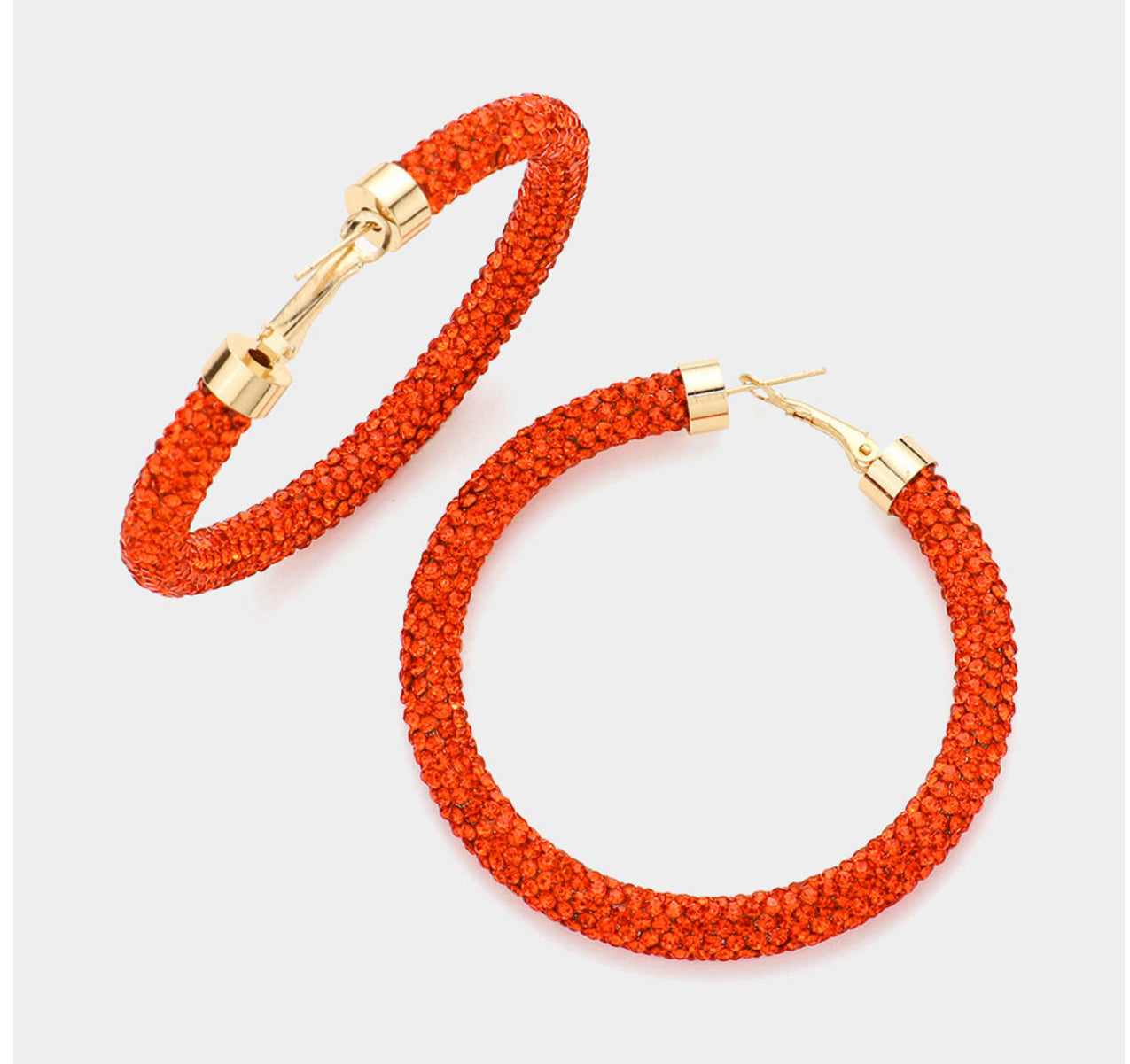 Orange Rhinestone Pave Hoop Earrings
