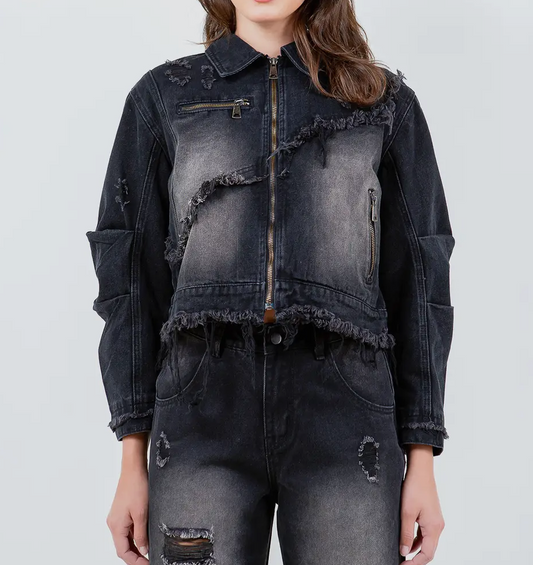 Daniel  Relaxed Fit Frayed Denim Jacket