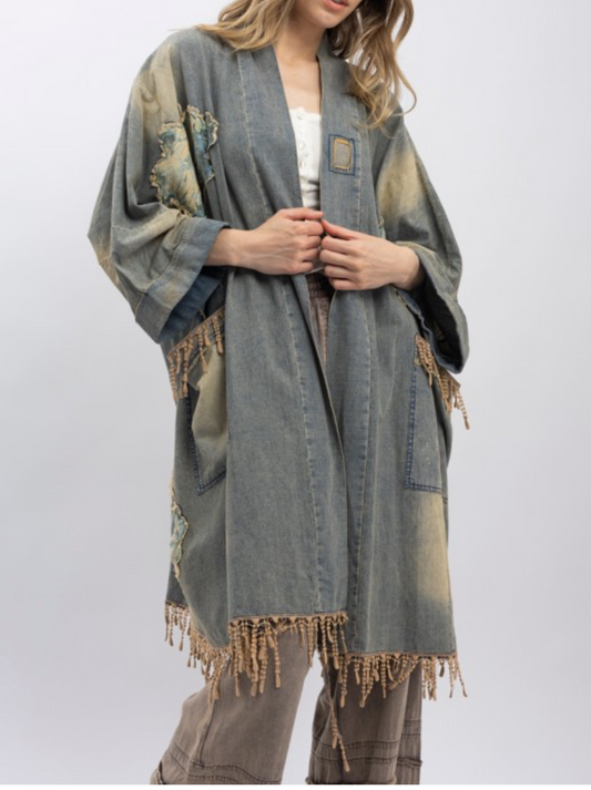 Vintage Flower Denim Oversized Kimono