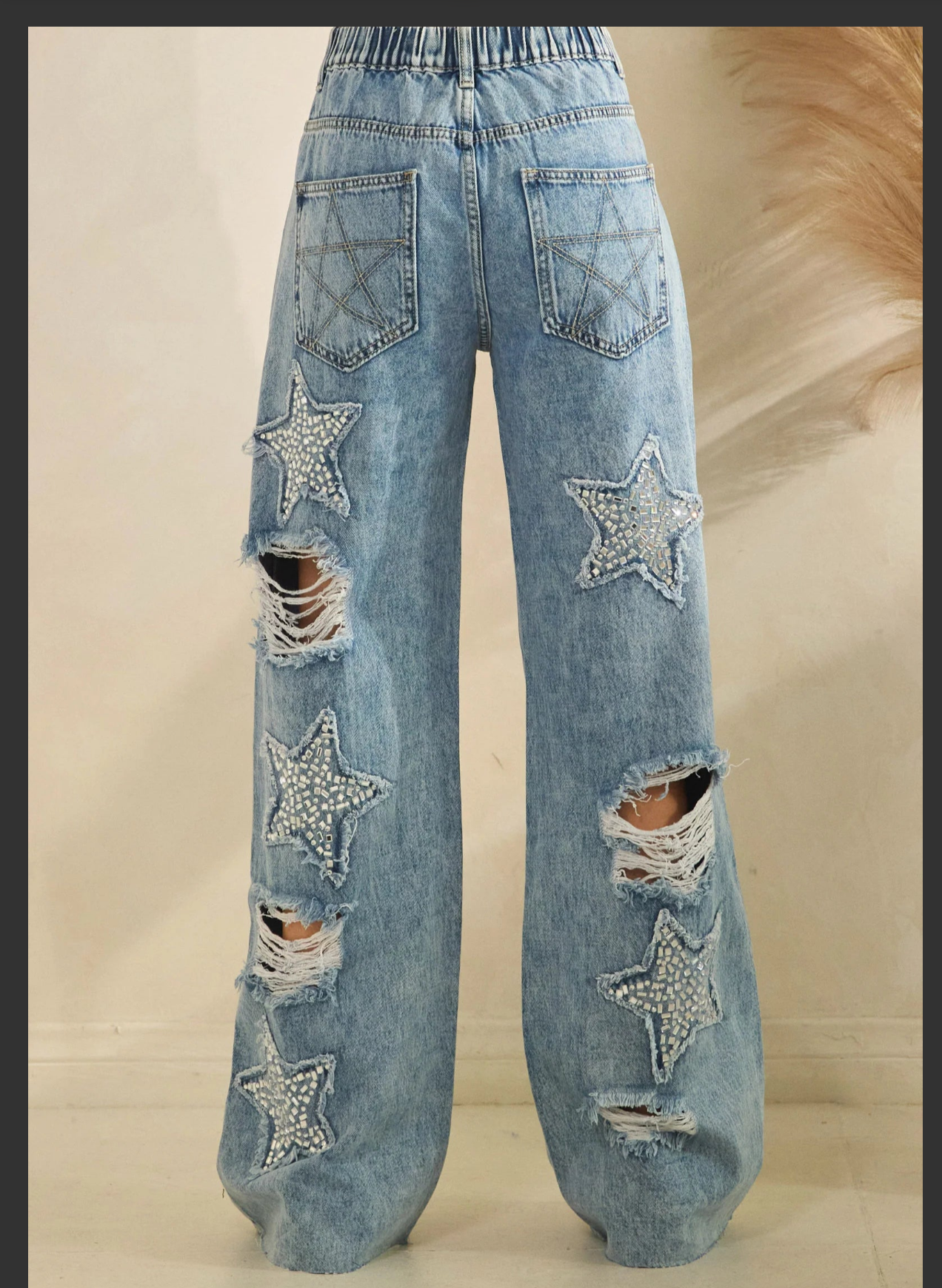Washed Denim Stone On Star Jeans